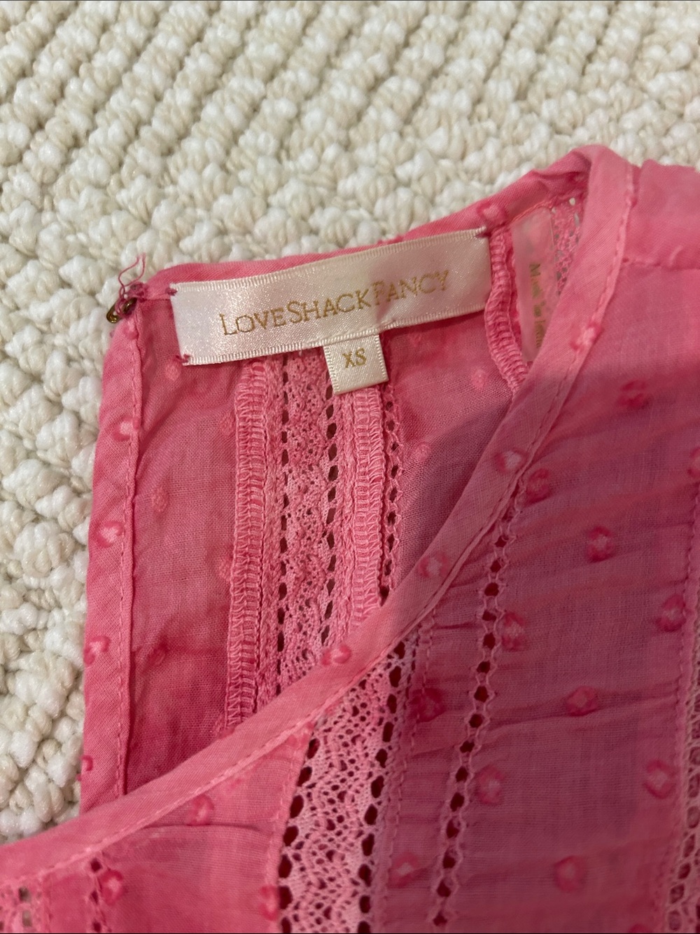 LoveShackFancy Raspberry Pink Eyelet Ruffle Mini Dress - Picture 3 of 3